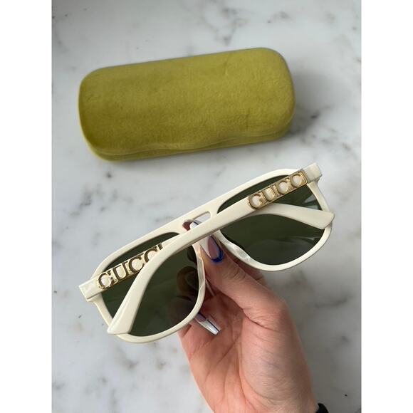 NEW Gucci GG1188S Ivory Gold Logo Aviator Sunglasses